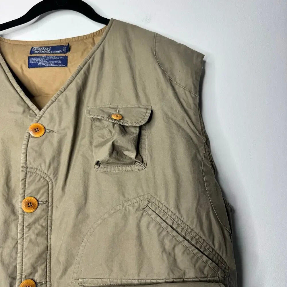 Vintage 90s Polo Ralph Lauren Goose Down Hunting Puffer Vest XL Green